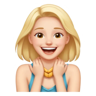 girl putting hands around her neck herself while laughing sticker