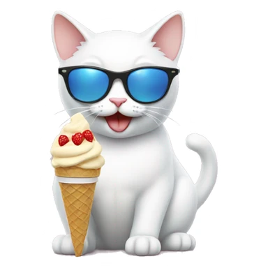 White cat eating ice cream wearing sunglasses sticker