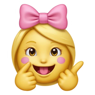 normal yellow emoji face biting its finger, with a cute bow on its head sticker