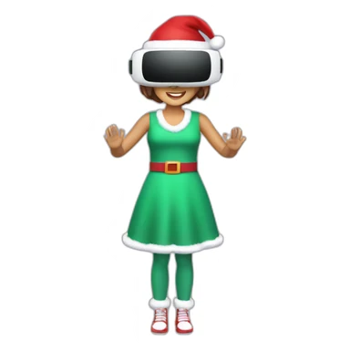 full body Christmas girl holding in hands vr headset sticker