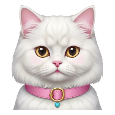 cute white persian cat realistic with a pink collar sticker