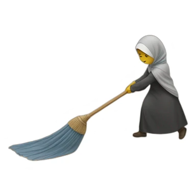 a woman in a hijab is sweeping the floor sticker