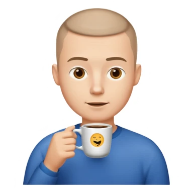 a white short guy with a buzz cut drinking a cup of coffee sticker