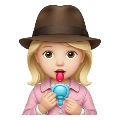 a baby girl with pacifier and fedora sticker