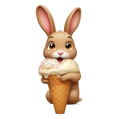 Tan bunny eating ice cream sticker