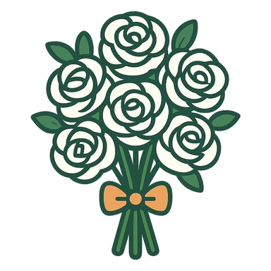 flat toon bouquet of white roses sticker
