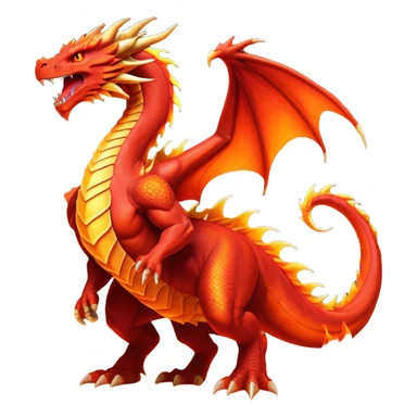 cinematic-noble-fierce-fire-dragon-full body-emoji,-poised-and-imposing,-with-a-muscular,-scaled-body-ablaze-in-fiery-hues-of-crimson,-molten-orange,-and-molten-gold,-and-intense,-burning-eyes-that-mirror-the-heart-of-a-volcano;-rendered in detail sticker