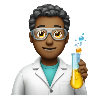 A male scientist wearing lab goggles and holding a test tube sticker