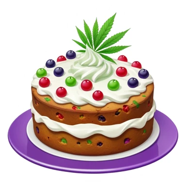 colorful frosted fruit cake with cannabis leaf on a plate sticker