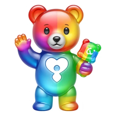 Rainbow Gummybear holding a discord symbol sticker