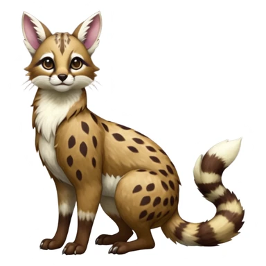 Colorful dark realistic chocolate-brown tropical beige fur glorious divine exotic cute cool beautiful shiny beautiful fantasy-Furret-Eevee-caracal-civet-genet-sergal-vernid-Cacomistle-oncilla-animal-Fakémon-hybrid-fursona with white deer-spots pattern markings (full body) sticker