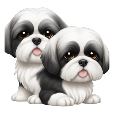 Shitz Tzu Beautiful big faces two black with white Puppies sticker