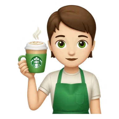Barista + green apron + latte cup sticker