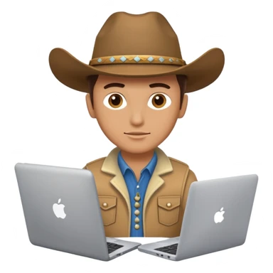 cowboy coder with a laptop infront and he is white sticker