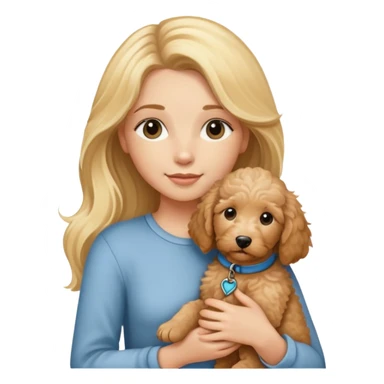 blonde girl with long hair holding tan goldendoodle puppy sticker
