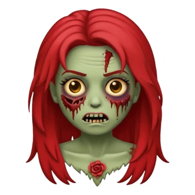 Emoji zombie feminino estilo iPhone com cabelo cacheado volumoso vermelho  sticker