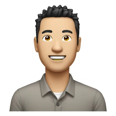 chinese man 40yo with spiky short black hair smile, smart buttoned shirt sticker