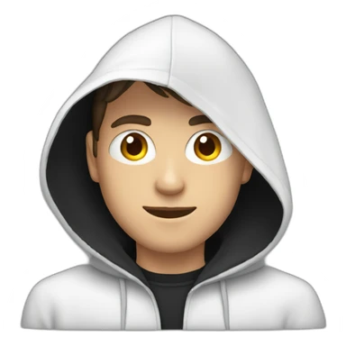 White Young man with a black hood behind his laptop sticker