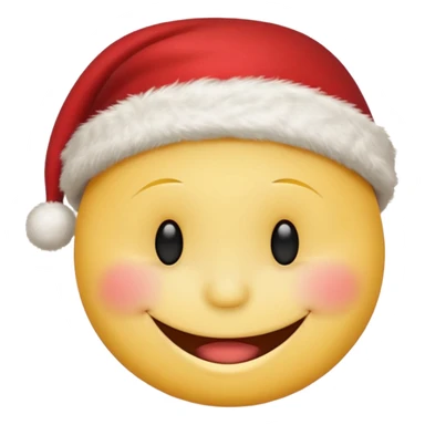Smiley face smiles with closed eyes in a red Christmas hat sticker