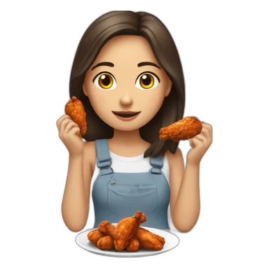A brunette girl, eating chicken wings ￼ sticker
