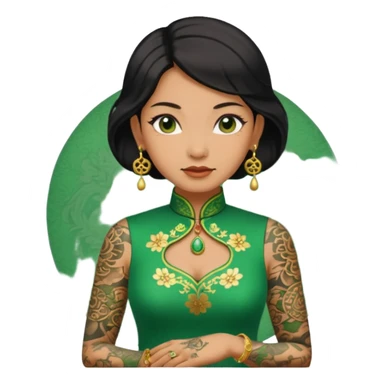 ancient woman with tatooed and green cheongsam sticker