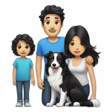 Family formed by a White man and a White woman with long black hair and a baby and a small black border collie dog sticker