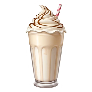 Cinematic Realistic Milkshake Drink Emoji, depicted as a thick, creamy milkshake with a swirl of whipped cream rendered with rich textures and inviting, nostalgic lighting. sticker