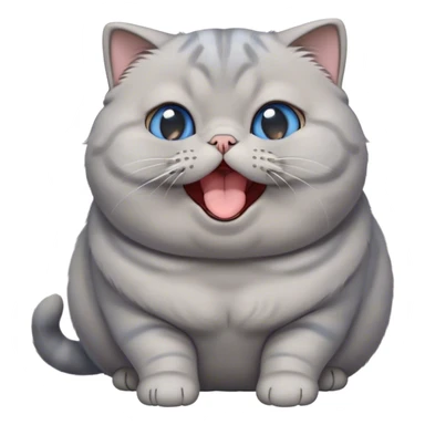 Cinematic Cute Chubby Grey Scottish Fold Cat Portrait Emoji, Head tilted playfully and yawning, round and plump body with sleek soft grey fur and subtle blue undertones, adorable folded ears, Simplified yet adorable features, highly detailed, glowing with a warm, friendly glow, high shine, curious yet calm, stylized with a touch of whimsy, bright and endearing, soft glowing outline, capturing the essence of a mischievous yet loving and lazy kitty with those signature folded ears, so cute it feels like it could stretch out of the screen and cuddle! sticker