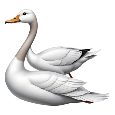 A naval vessel with a flight deck and a long-necked white goose head extending from the bow sticker