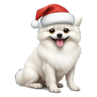 White dog Pomeranian shpitz wearing Christmas hat  sticker