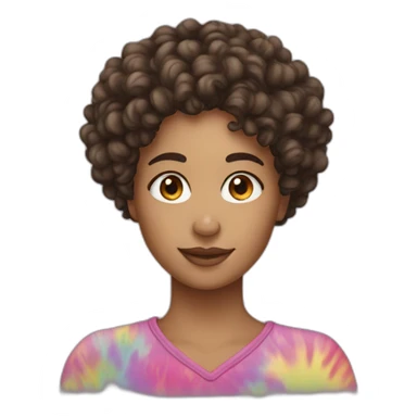 curly hair brunete woman wearing tiedye sticker