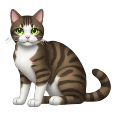 Dark brown and white Tabby Cat with green eyes laying on the side sticker