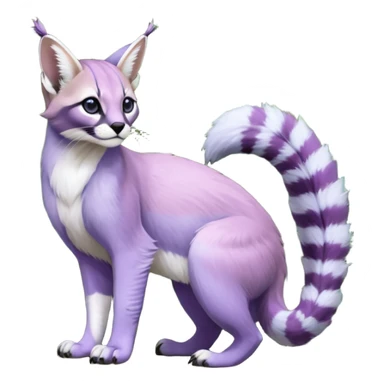 Colorful dark tropical pastel-lilac-lavender-violet pale light pastel white glorious divine exotic cute cool beautiful shiny beautiful fantasy-caracal-civet-genet-sergal-vernid-Gryphon-Cacomistle-Trico-oncilla-animal-Fakémon-hybrid-fursona (full body) sticker