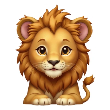 Cinematic Cute Lion Cub Portrait Emoji, Head tilted playfully and inquisitively, featuring a glossy tawny Fur with a lush mane and round, sparkling amber eyes filled with curious mischief, Simplified yet irresistibly adorable features, highly detailed, glowing with a warm, friendly glow, high shine, affectionate and spirited, stylized with a touch of jungle whimsy, bright and endearing, soft glowing outline, capturing the essence of a mischievous yet loving Lion Cub, so playful it feels like it could pounce out of the screen and into your arms! sticker