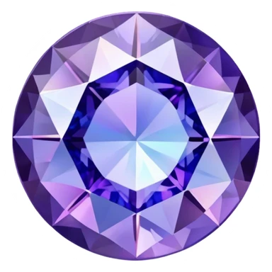 Precision round cut tanzanite with lavender-blue color flash and holographic rainbow effect sticker