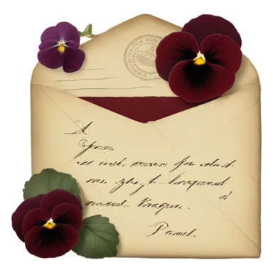 A vintage love letter with deep red pansies and a burgundy wax-sealed envelope
 sticker