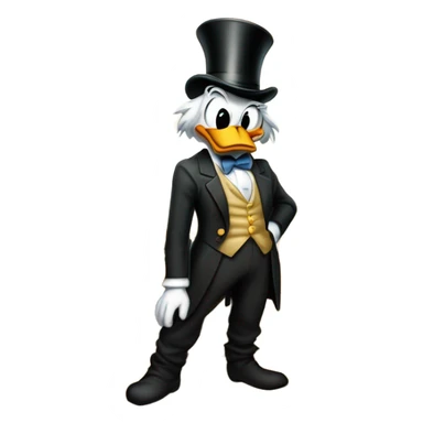 a slim successful looking scrooge mcduck standing atop a pile of money sticker