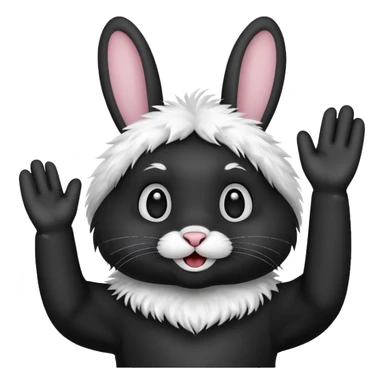 Emoji tete de Lapin noire qui fait bonjour de la main  sticker