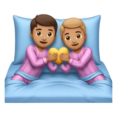 cute emoji couple in pajamas, playfully hitting each other with pillows on a bed with smooth silk sheets sticker