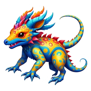 a vibrant colorful edgy vernid-fionbri-creature with splash patterns full body sticker