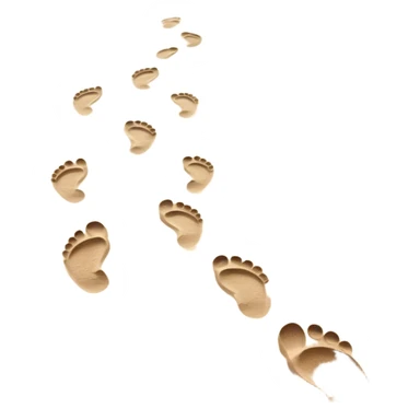 **Baby footsteps lead ahead of larger ones**, as if guiding the adult forward.  on sand sticker