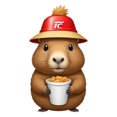 Capybara wearing a tiny KFC bucket as a hat on its head sticker