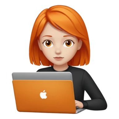a girl who has a orange hair is using a laptop sticker