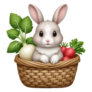 rabbit with white radish in basket sticker
