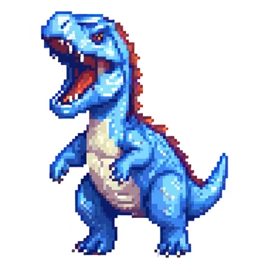 pixel art dinosaur, roaring, blue, simple background sticker