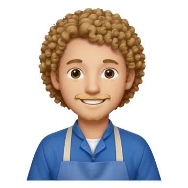 man with curly hair in blue apron sticker