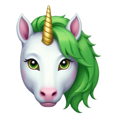 unicorn with green hair and earrings looking into camera sticker