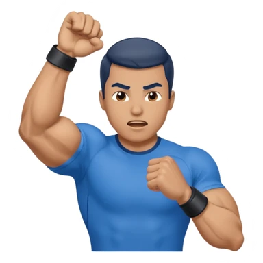 wearing a blue shirt punching the air sticker