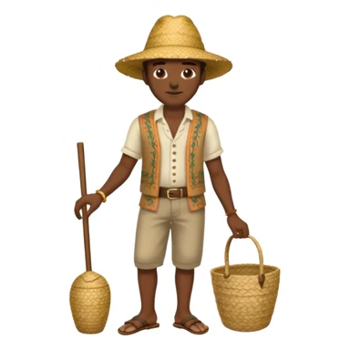 Gars Créole réunionnais ti jean chapeau paille savate  au pieds  sticker