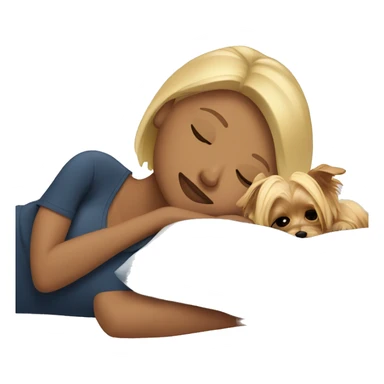 Blonde woman sleeping with Yorkie on bed sticker